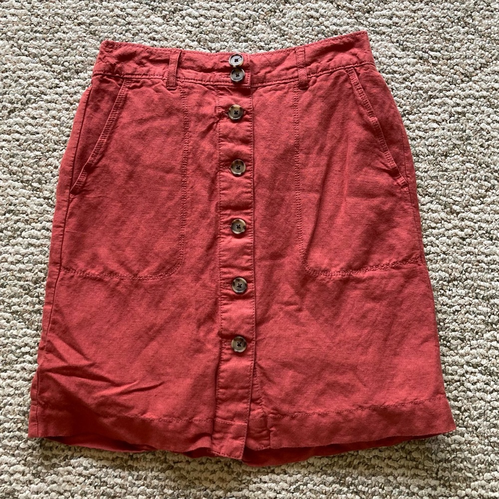 5/$15 Loft Red-Orange Linen-Blend Button-up Skirt XXS